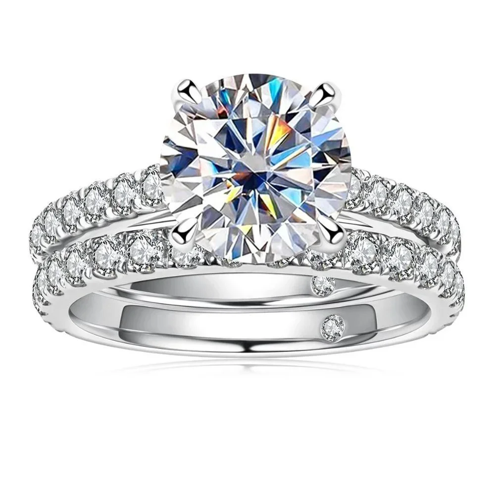 #Certified 4.14ct. t.w. Moissanite Diamond Wedding Ring Set NEW